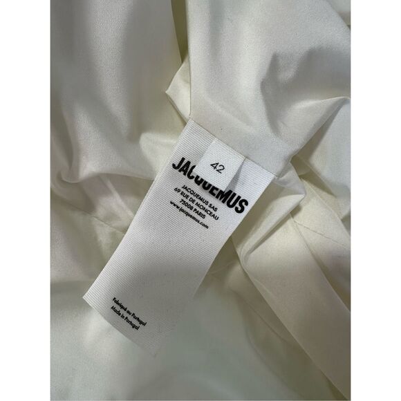 NWT Jacquemus La Robe Taffeta Off Shoulder Puff Sleeve Mini Dress Cream FR42/US1 - Picture 9 of 10